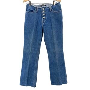 Y2K Button Fly Jeans Juniors 7 Blue Fray Waist Retro Bratz Indie Raw Street